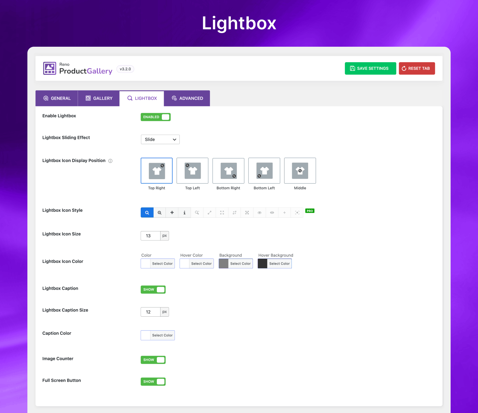 Lightbox Settings