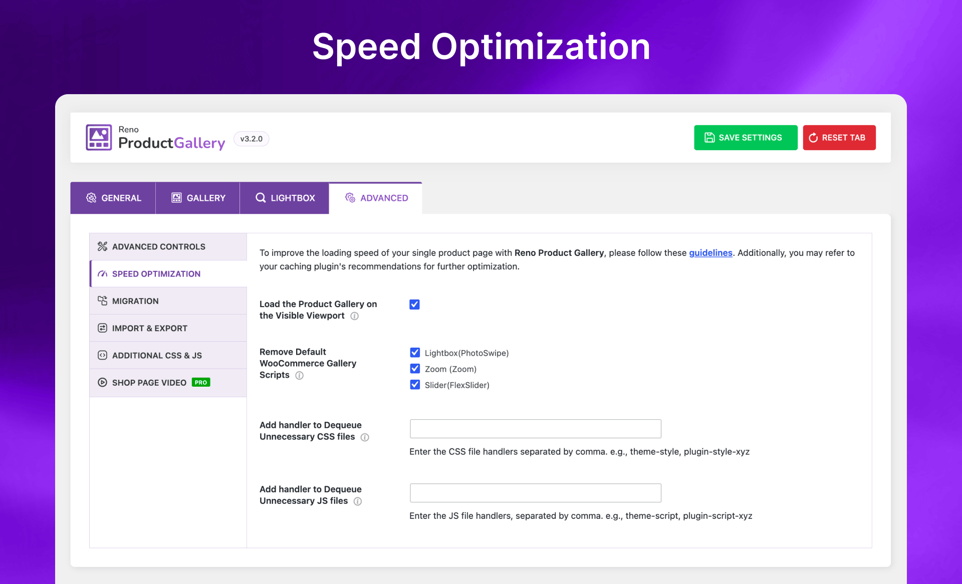 Speed Optimization Settings