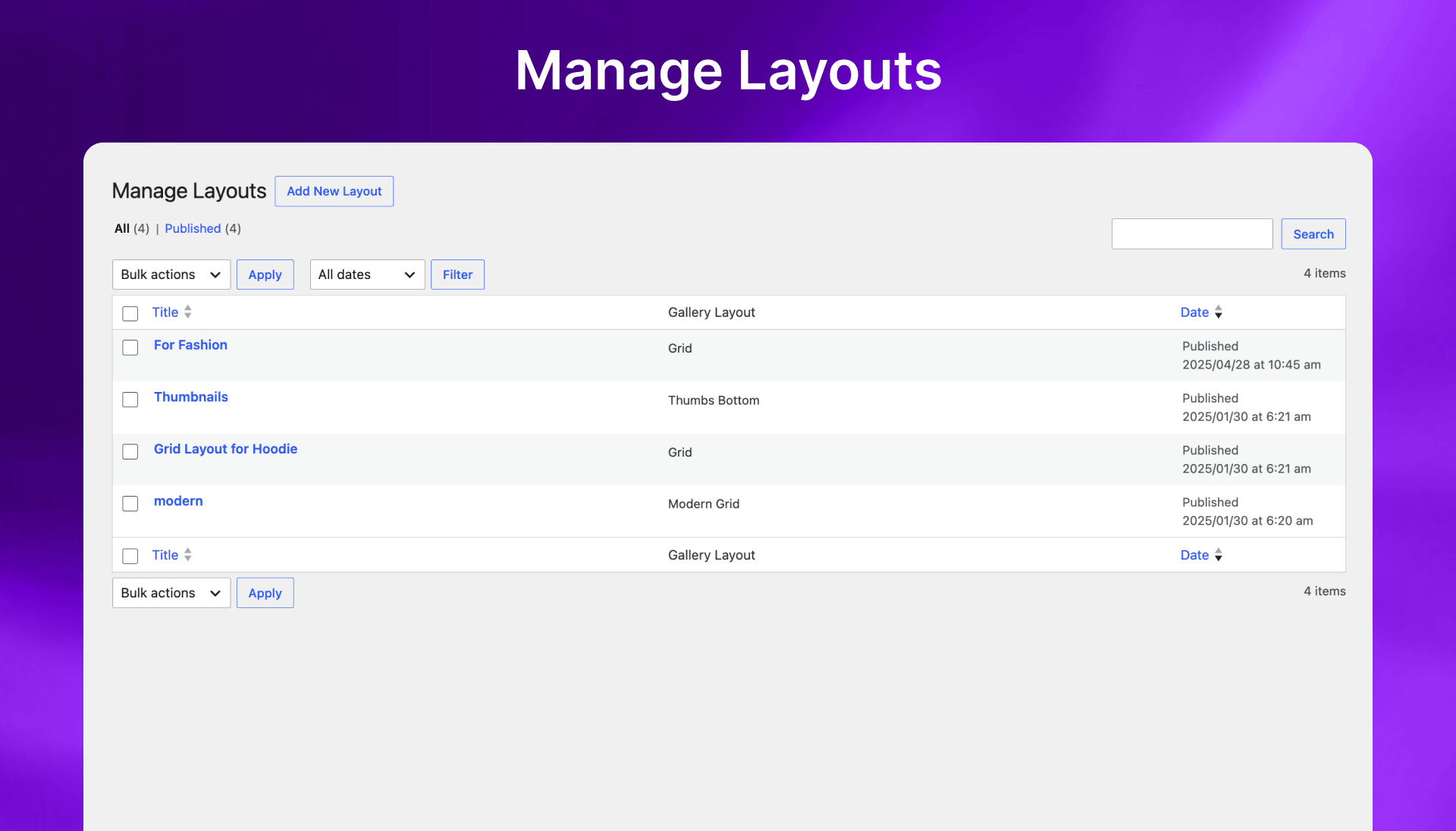 Manage Layouts