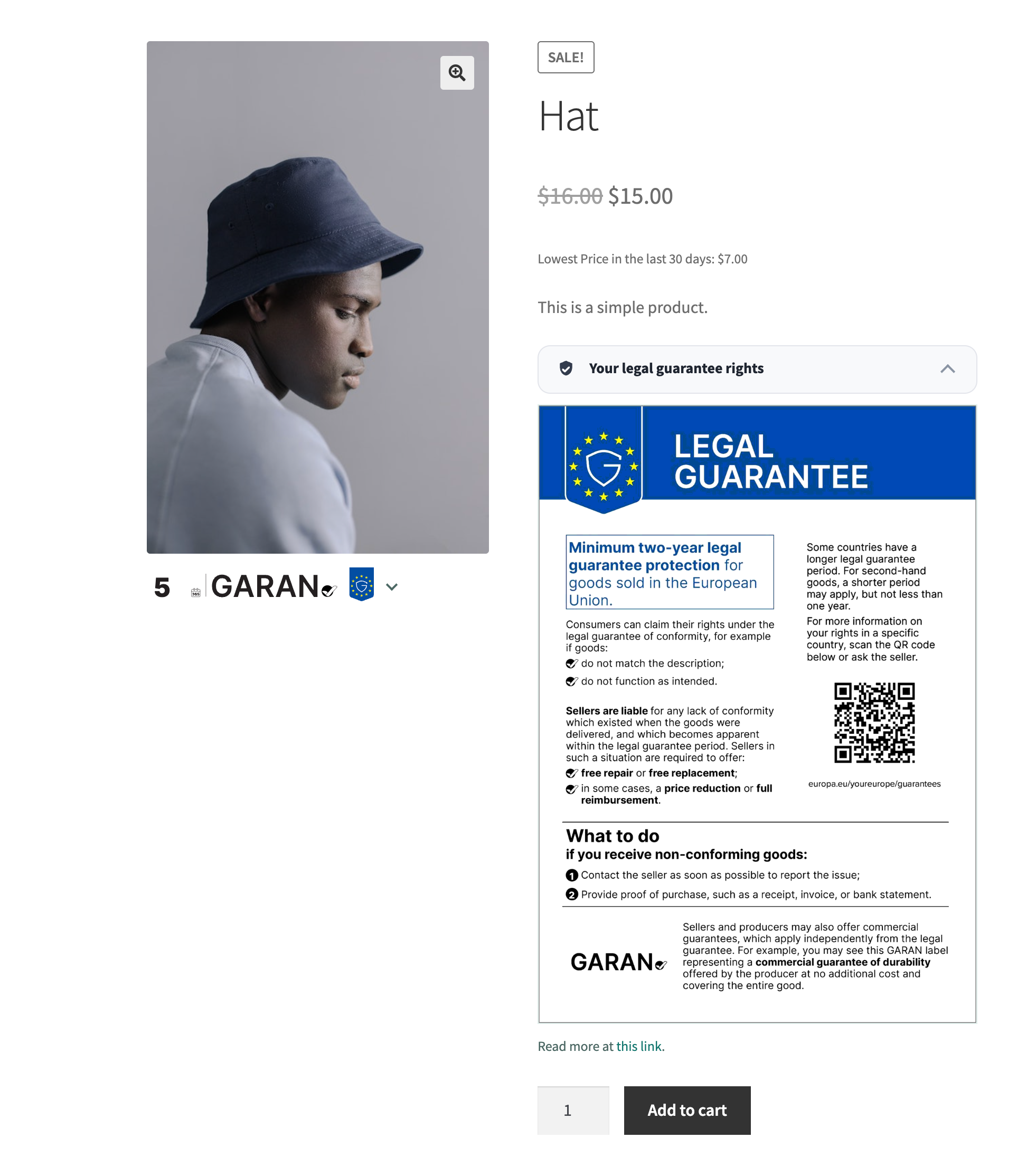 EU Legal-Guarantee Notice &amp; GARAN Durability Label for WooCommerce