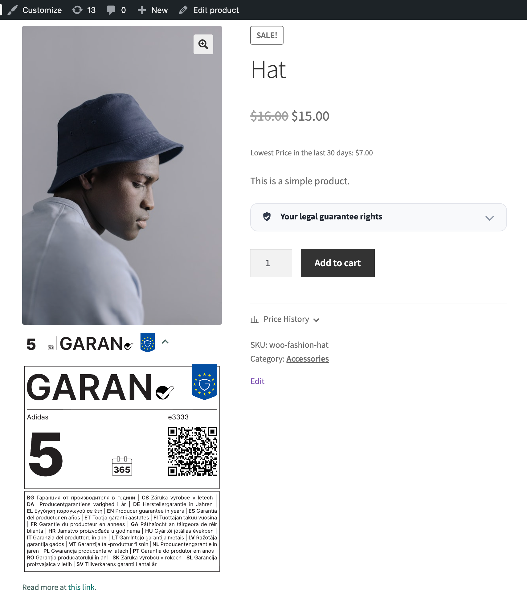 EU Legal-Guarantee Notice &amp; GARAN Durability Label for WooCommerce