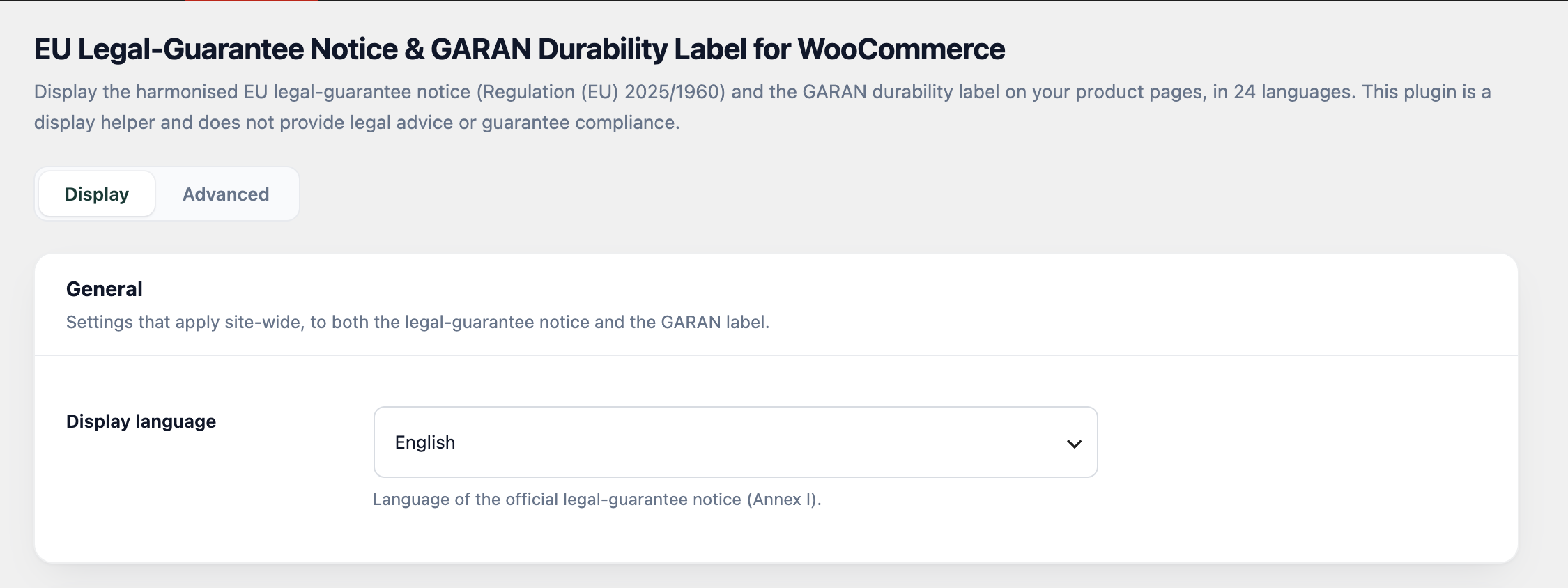 EU Legal-Guarantee Notice &amp; GARAN Durability Label for WooCommerce