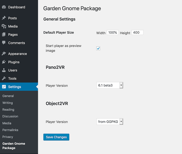 Settings page