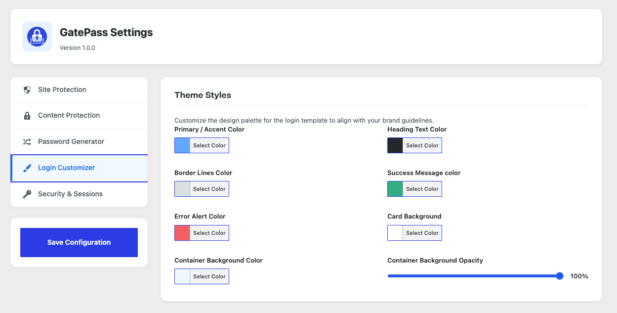 Login Customizer settings