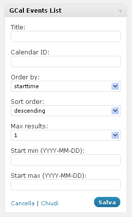 The widget admin panel