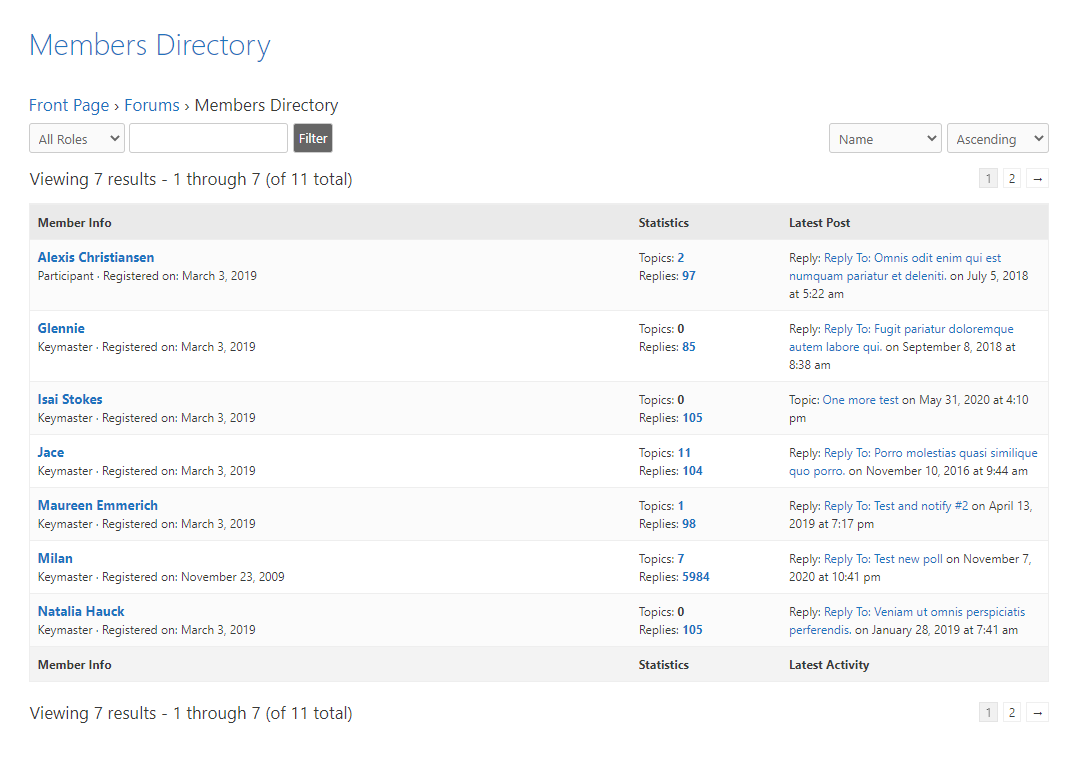 Members Directory page