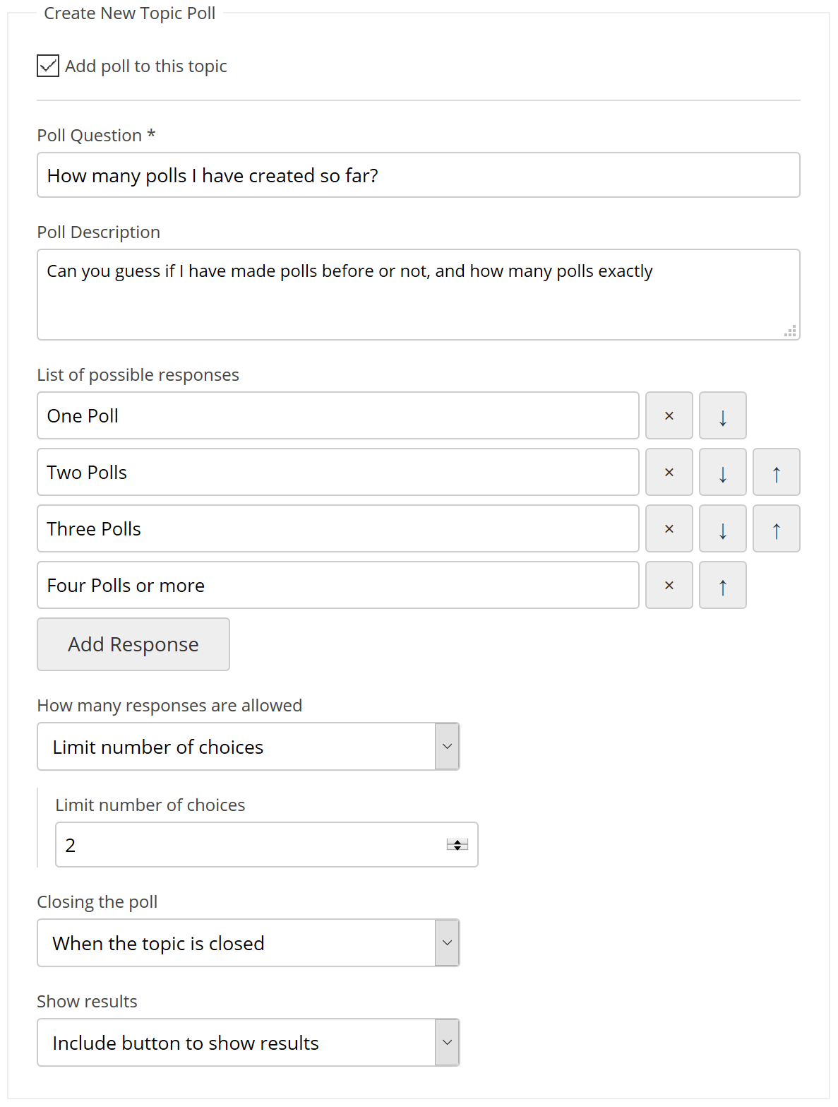 Create topic poll form