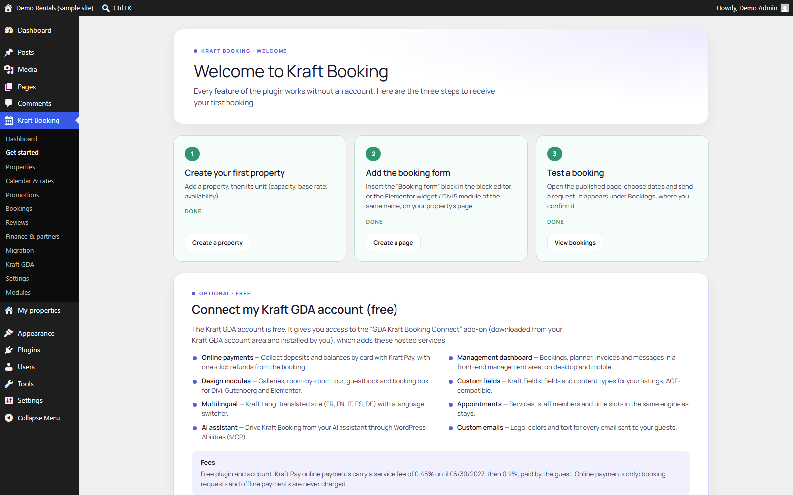 Getting started screen, shown once after activation.