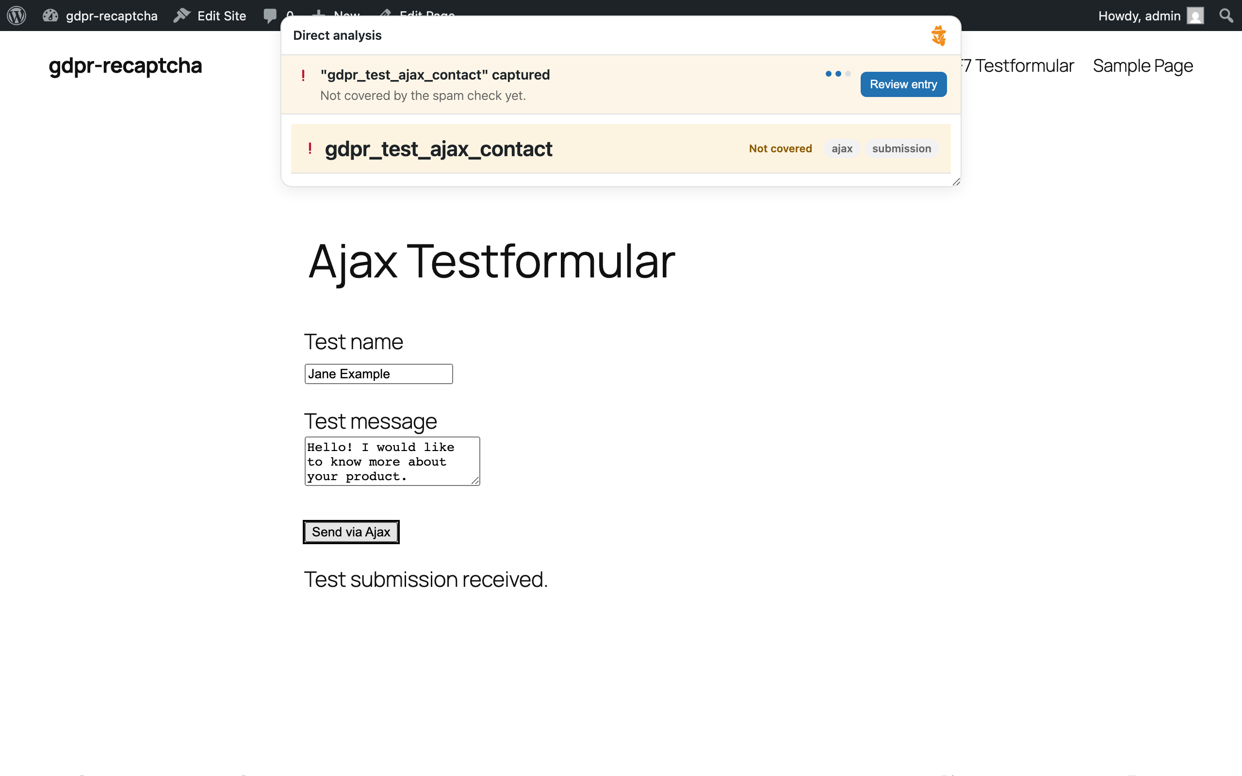 Direct analysis mode: teach the spam check a new form with one click, straight from the live page
