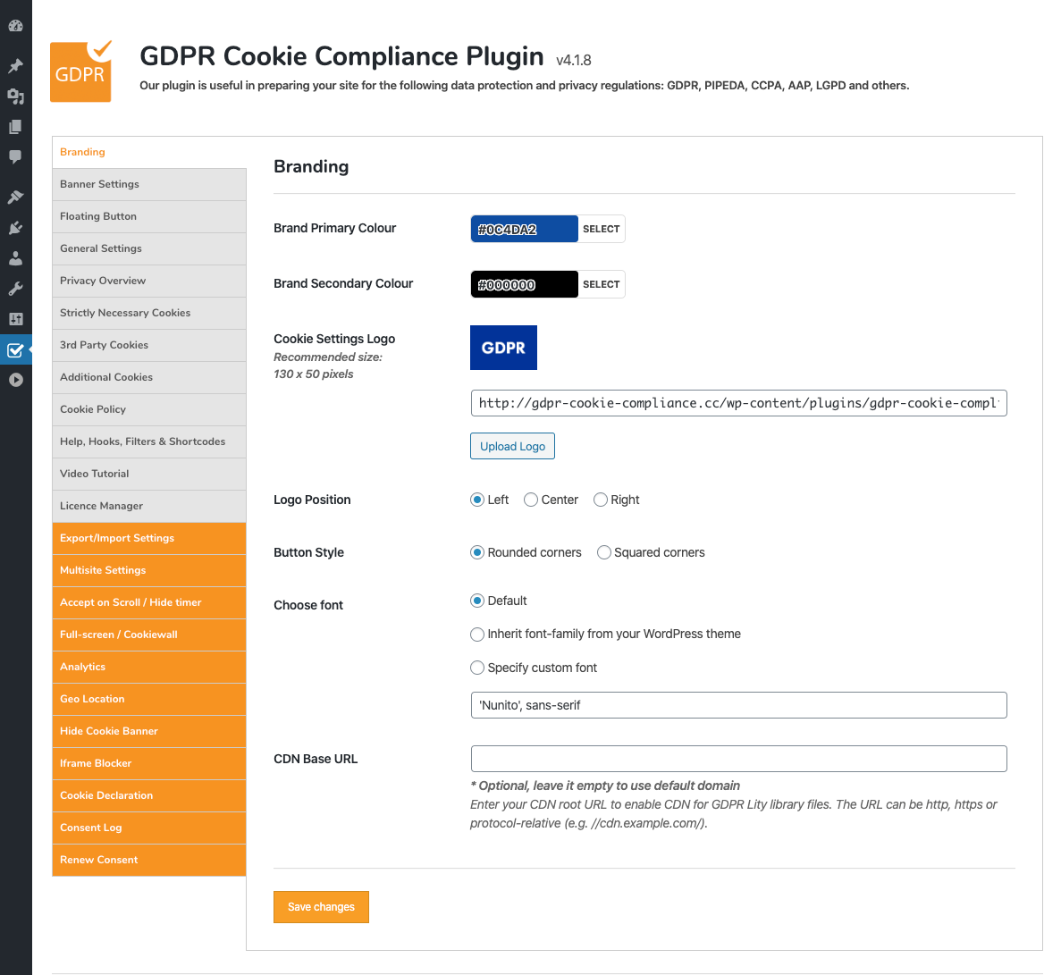 GDPR Cookie Compliance - Admin - Branding