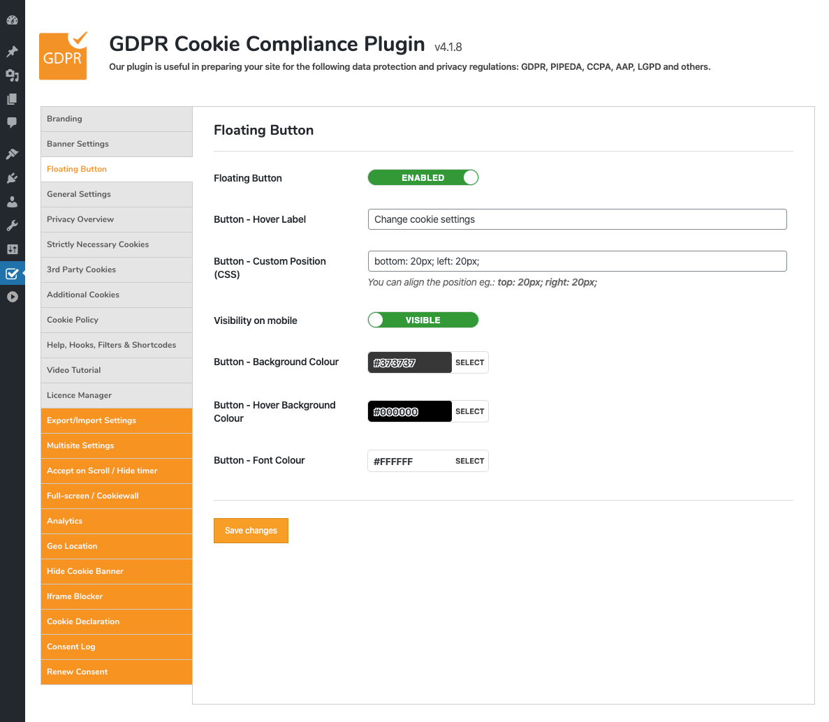 GDPR Cookie Compliance - Admin - Floating Button