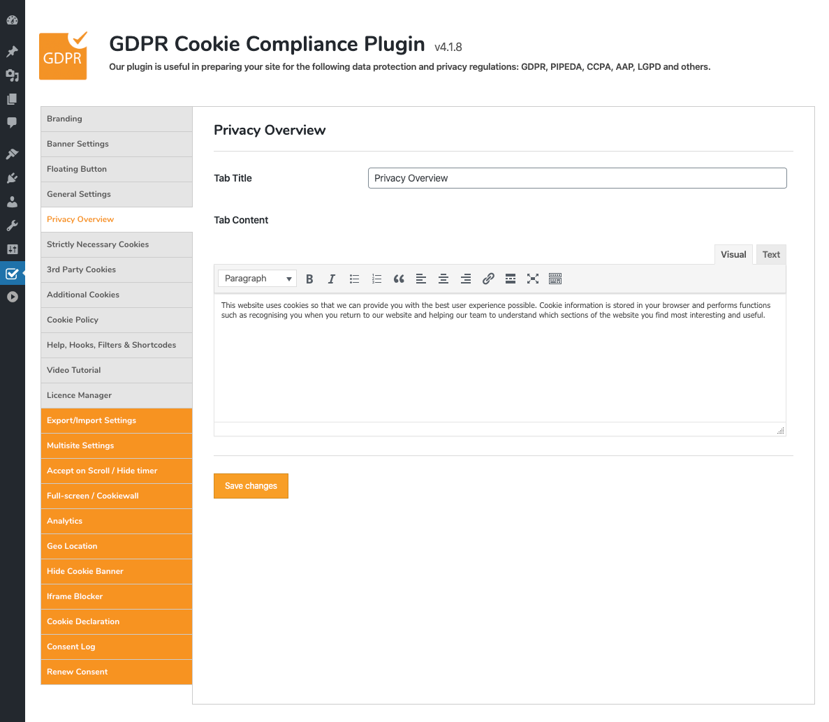 GDPR Cookie Compliance - Admin - Privacy Overview