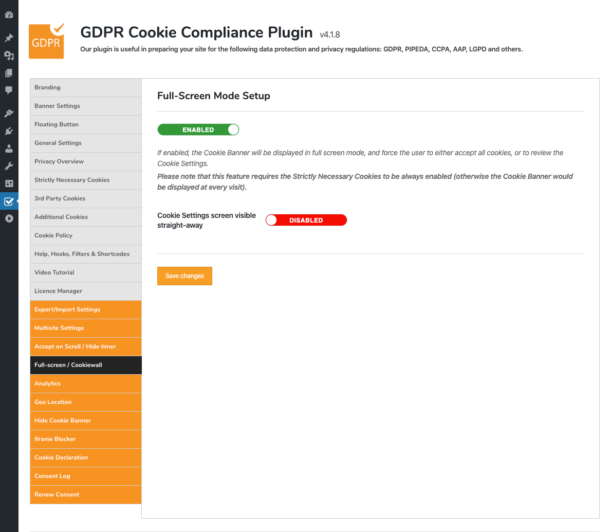 GDPR Cookie Compliance - Admin - Full-Screen / Cookiewall [Premium]