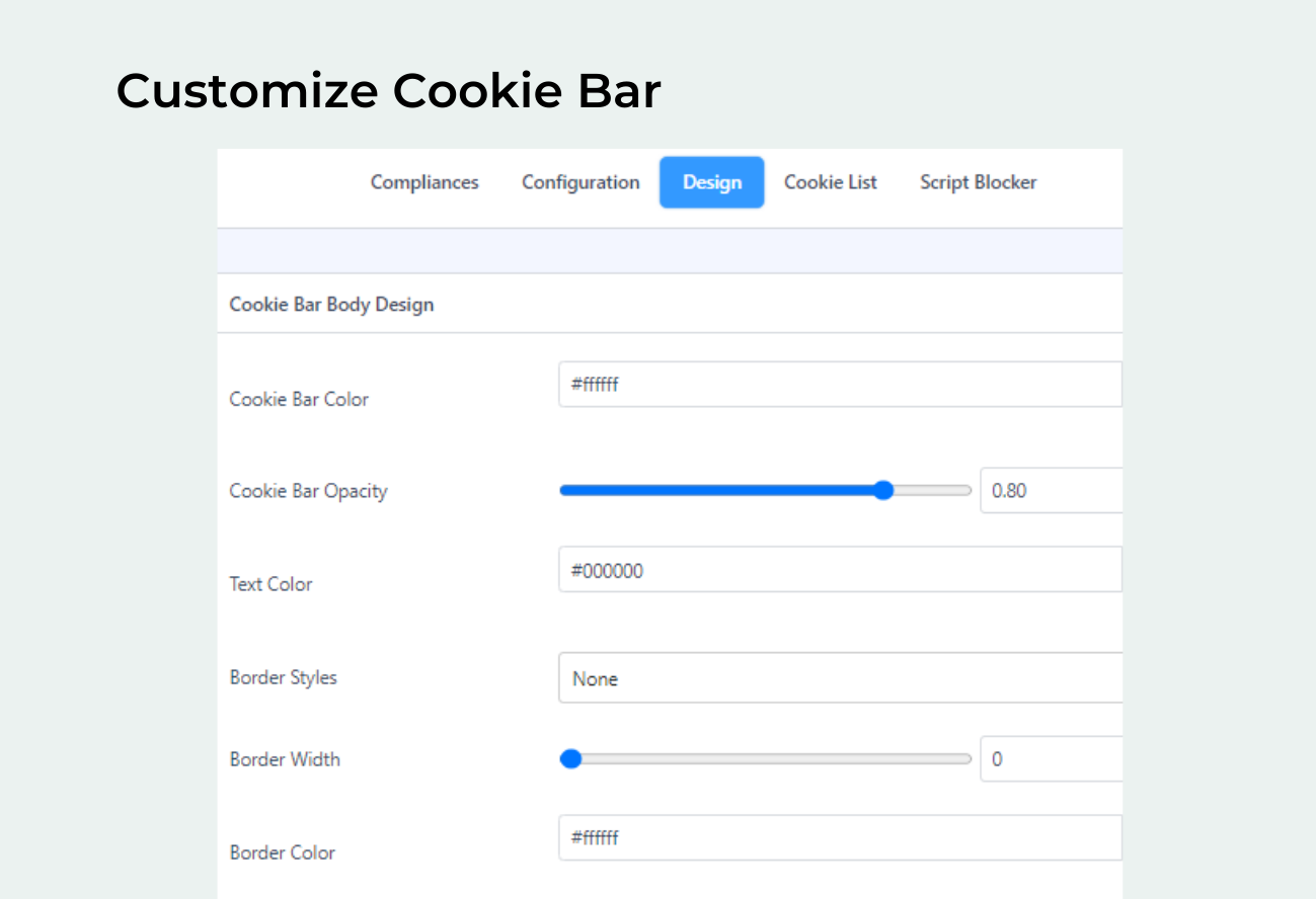Customize Cookie Bar