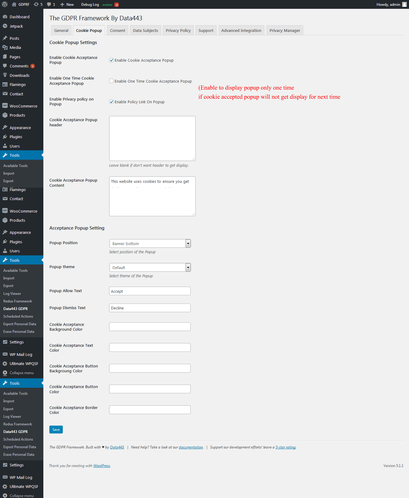 GDPR FRAMEWORK COOKIE POPUP