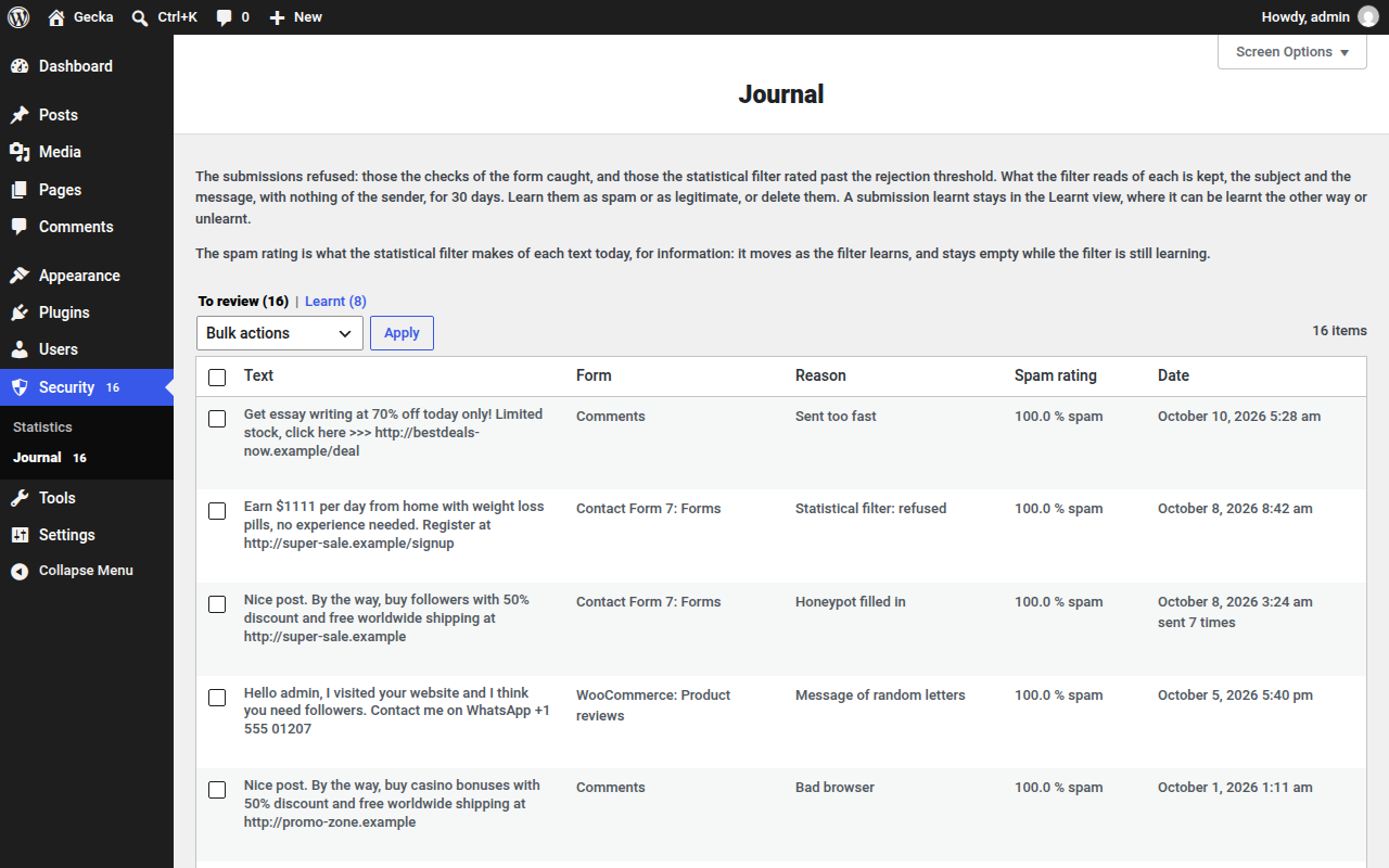 The refused submissions, to review, learn from or delete.