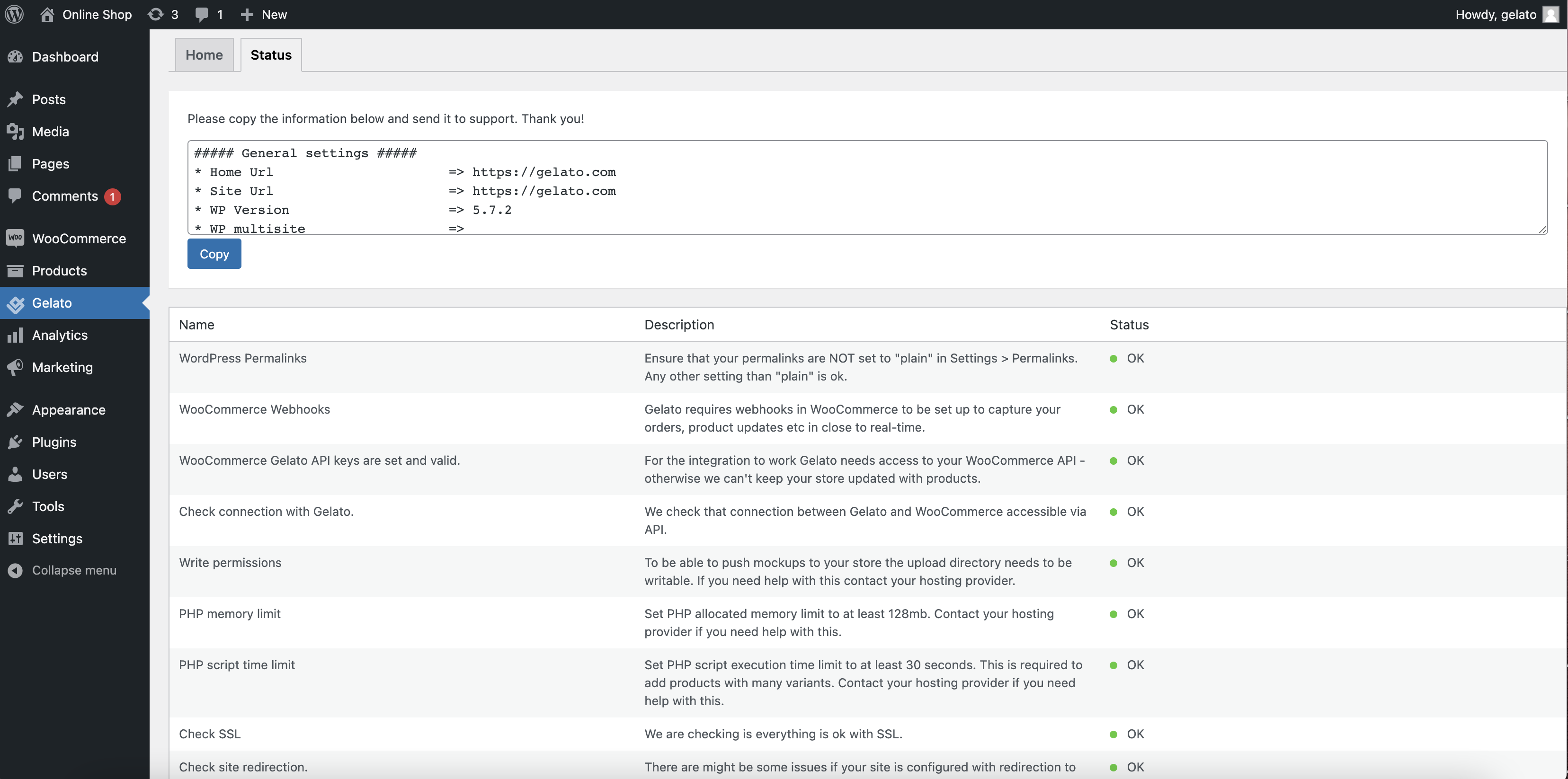 Plugin status page