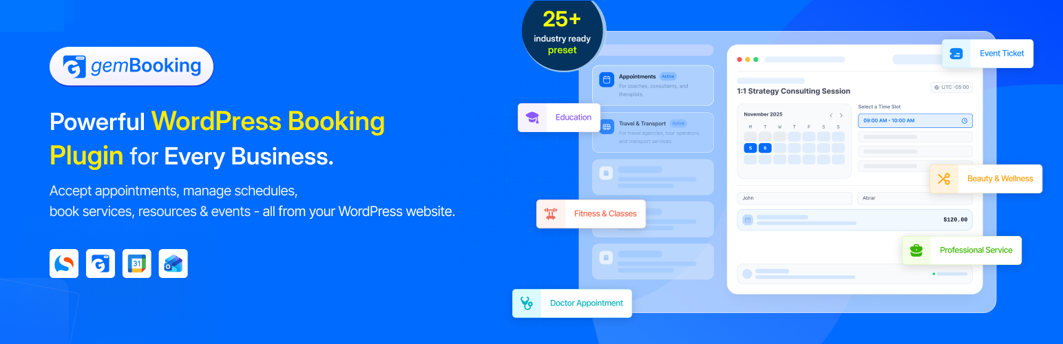 WordPress 外掛 GemBooking – Appointment Booking, Booking Calendar & Reservations 的封面圖片