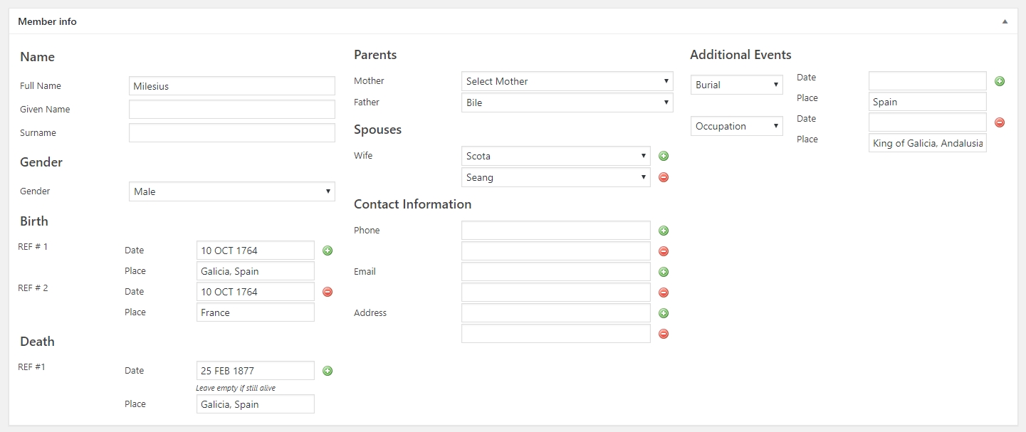 Multiple birth, death, contact, event record (Pro)