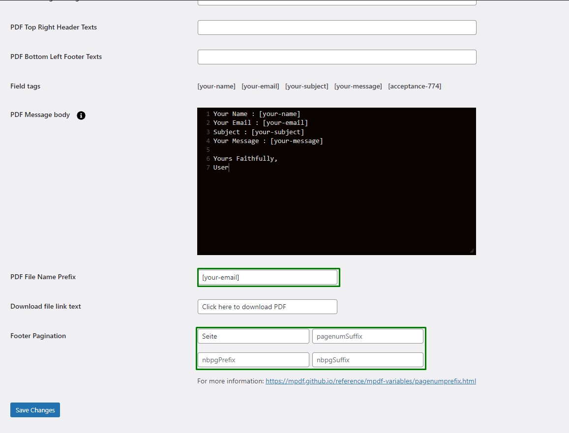 Screenshot 'screenshot-3.png' New options of Page number and file name settings.