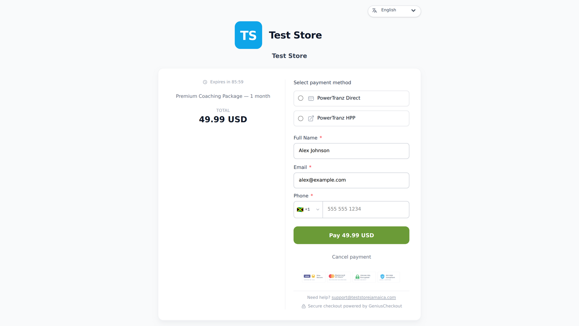 Hosted checkout page (Genius Checkout)