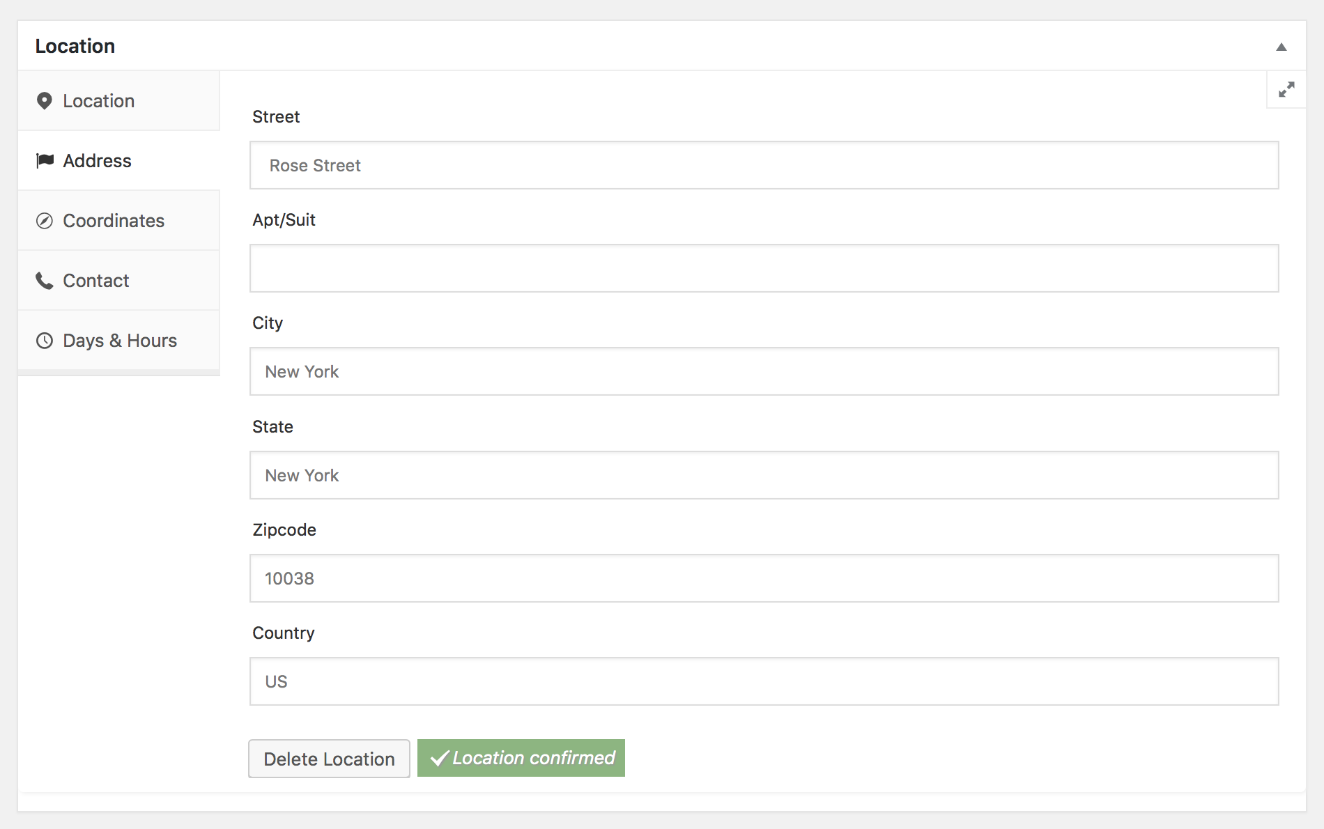 Location form ( Address Tab ) - Edit Post Page 2