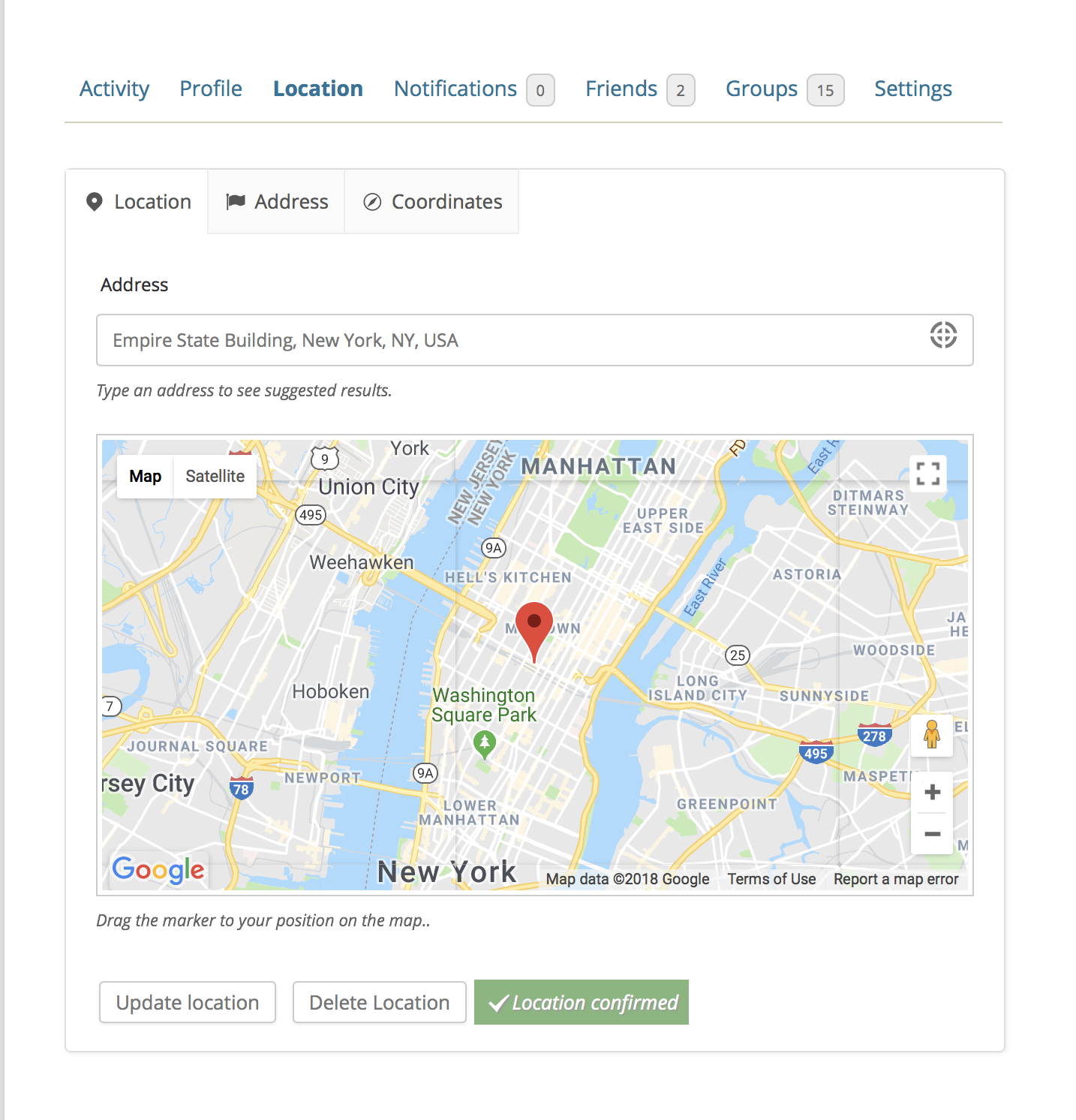 Location form - BuddyPress Member Profile Page