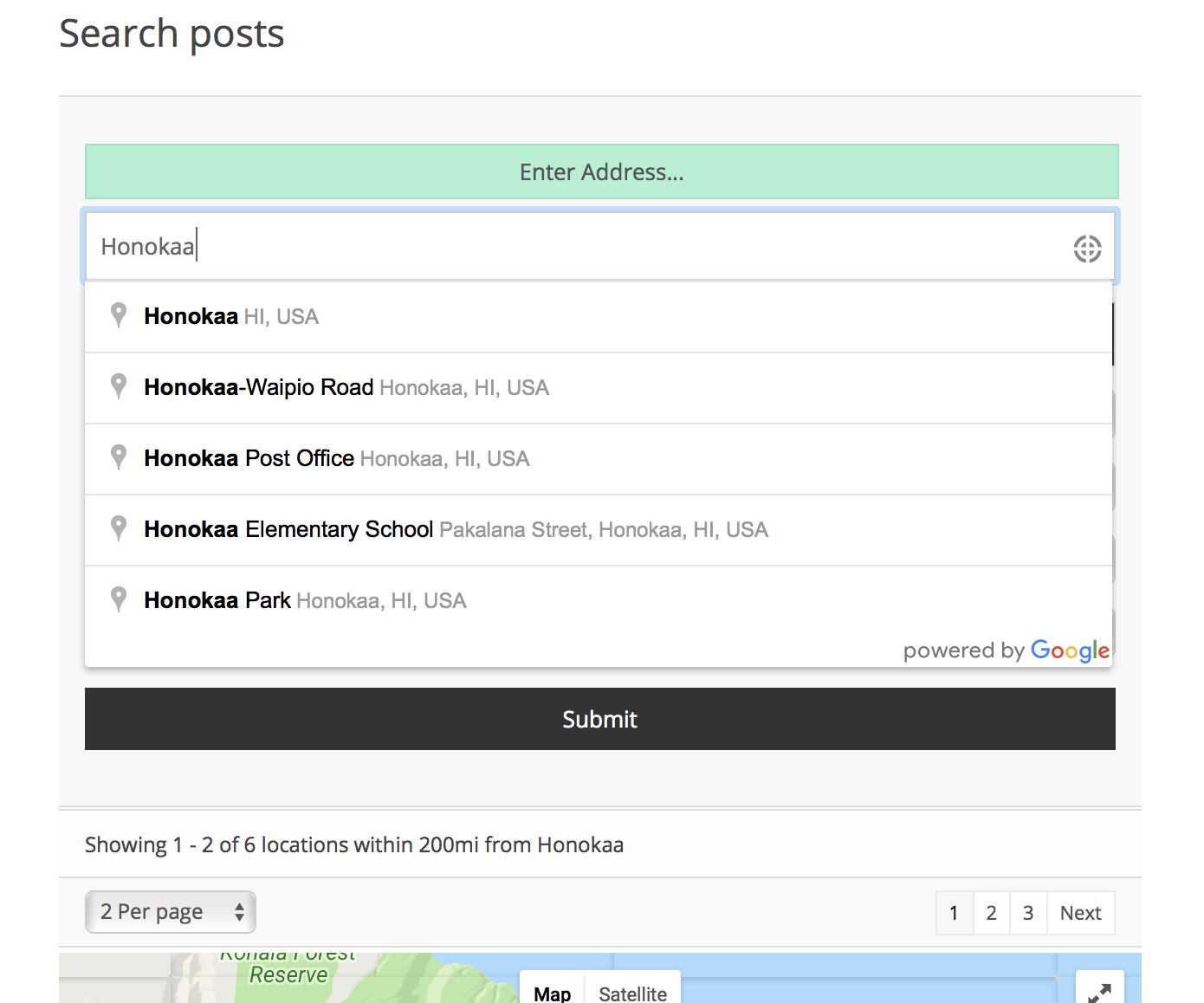 Posts Locator Search Form - Address Autocomplete