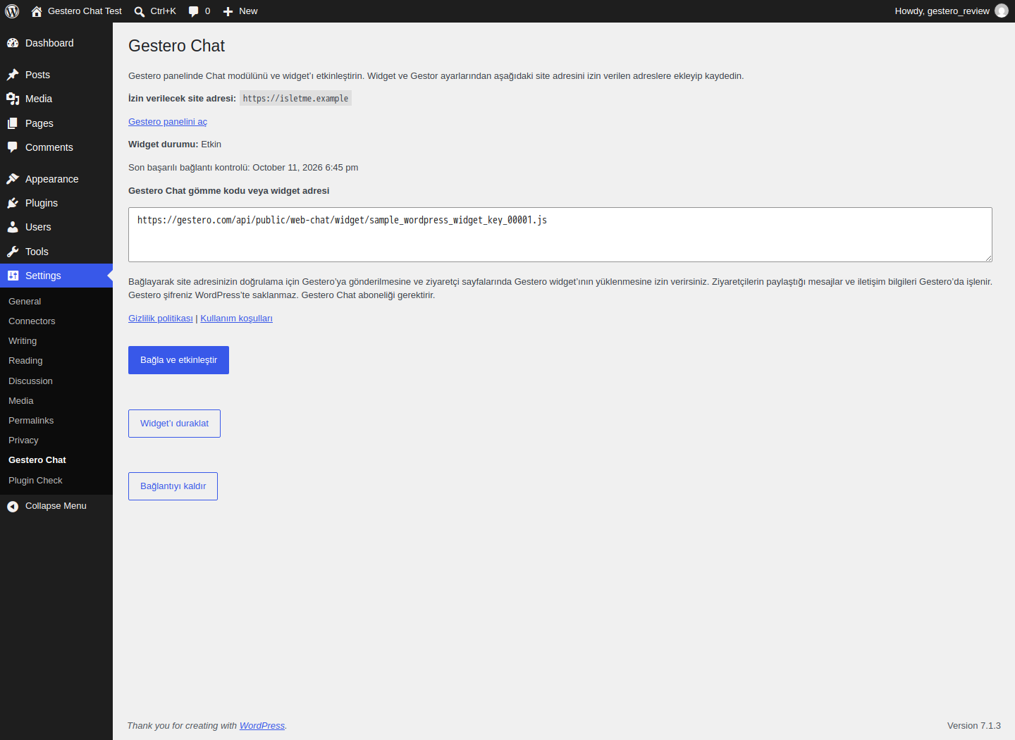 A verified connection with the last check time, pause action and disconnect action. This screenshot uses sample business data.