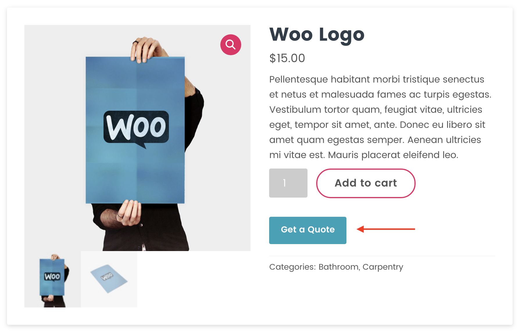 WooCommerce quote button on the product page.