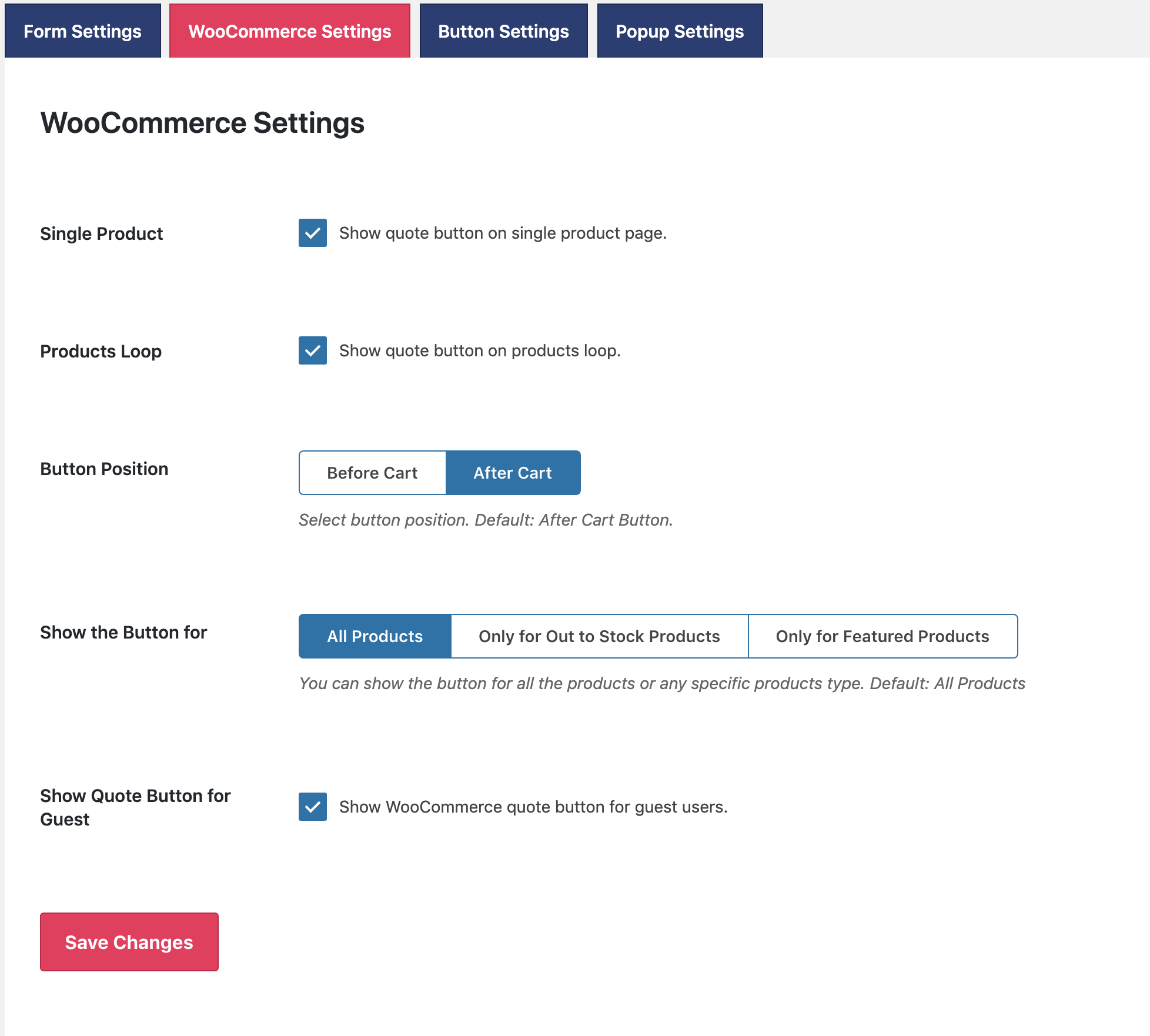 WooCommerce settings.