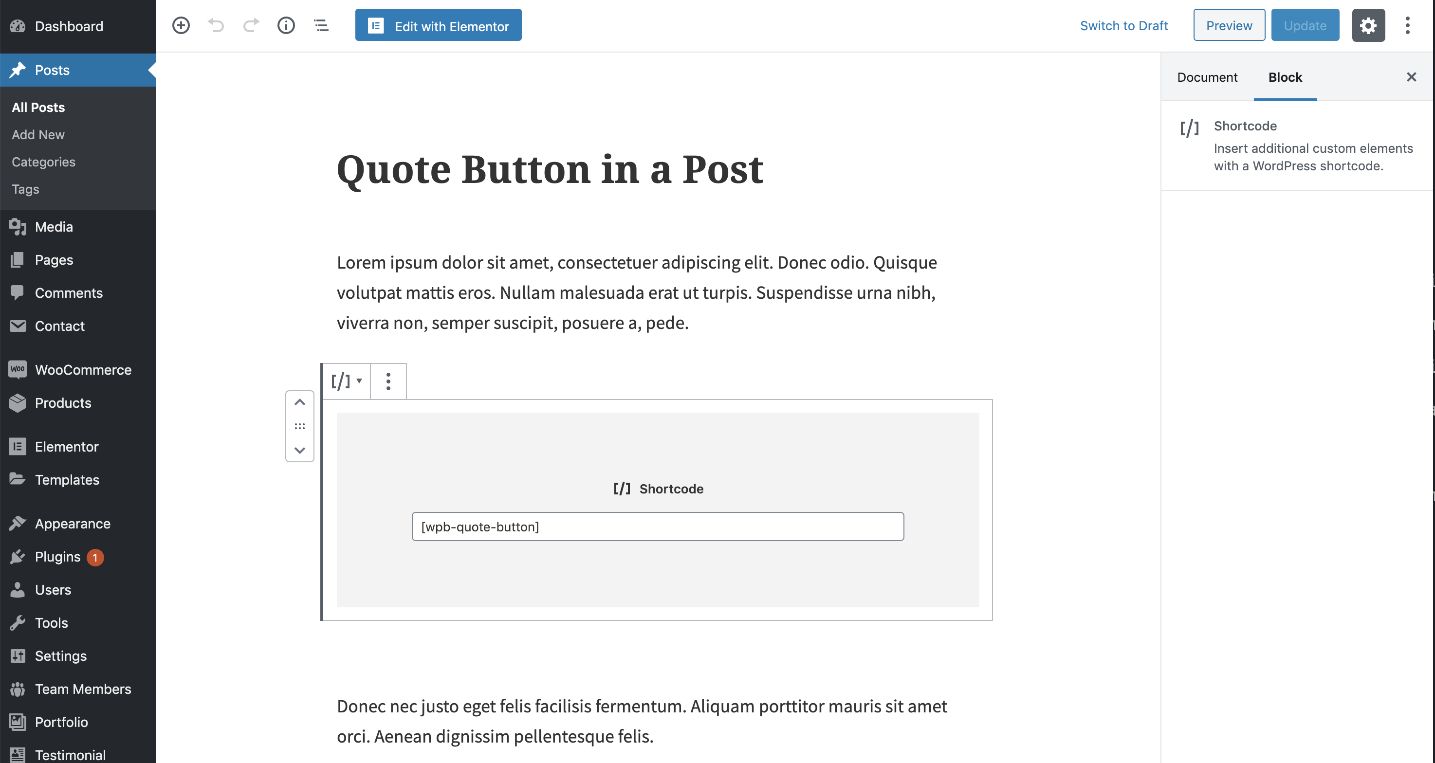 Quote button ShortCode.