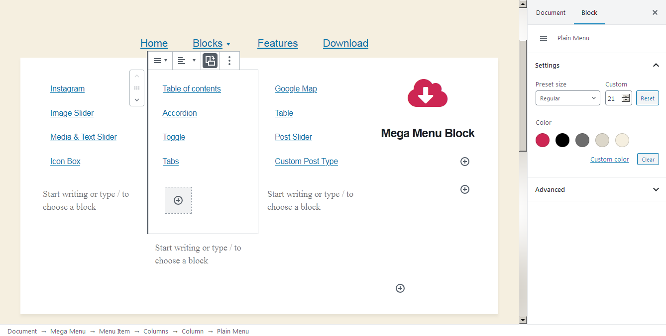 WordPress Mega Menu Block