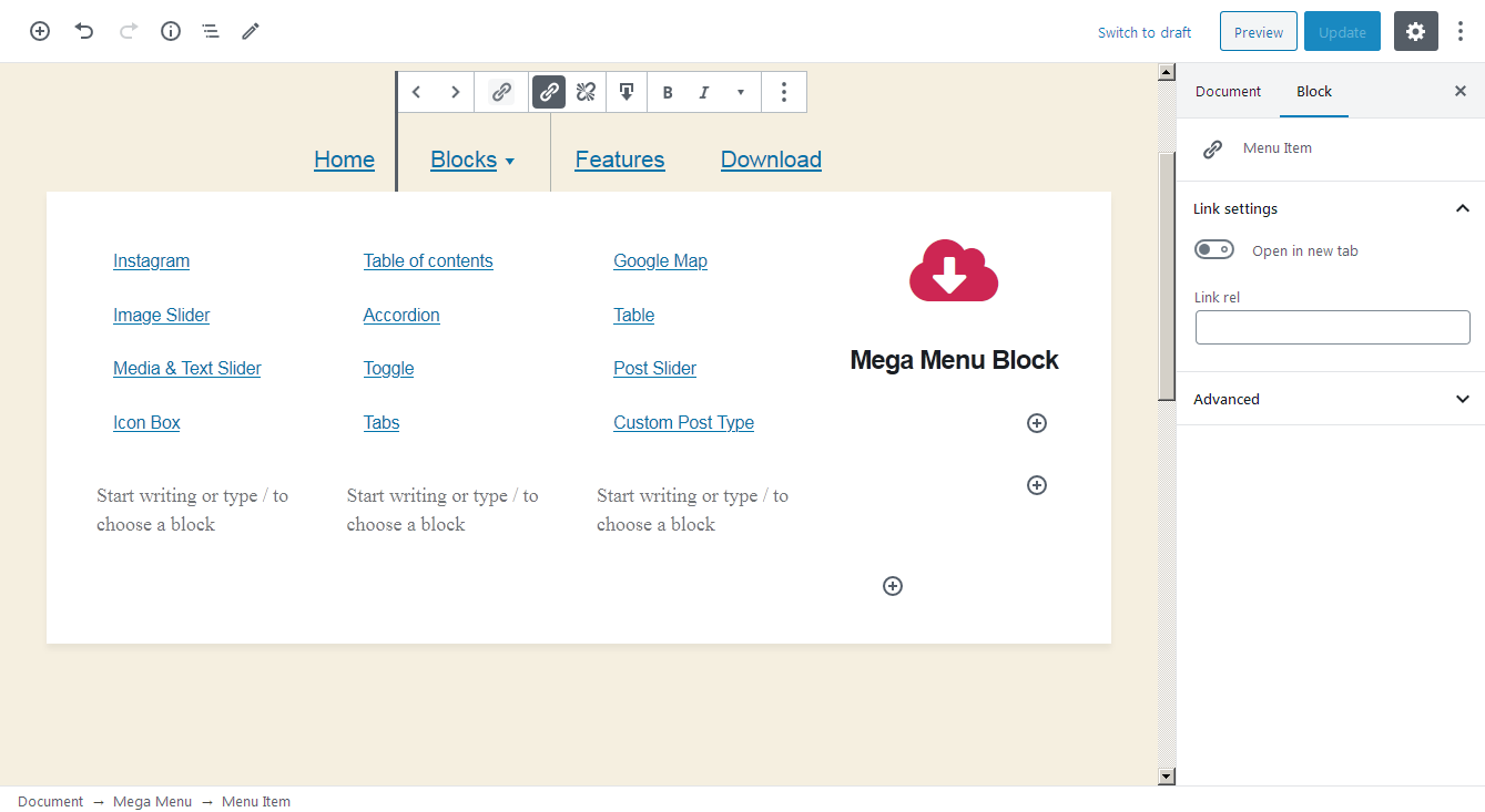 WordPress Mega Menu Block