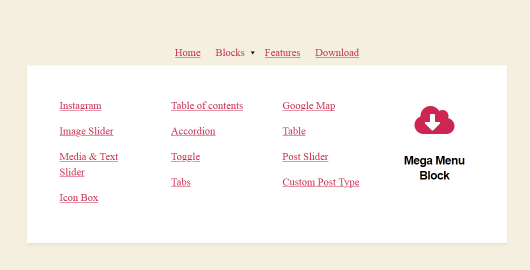 WordPress Mega Menu Block