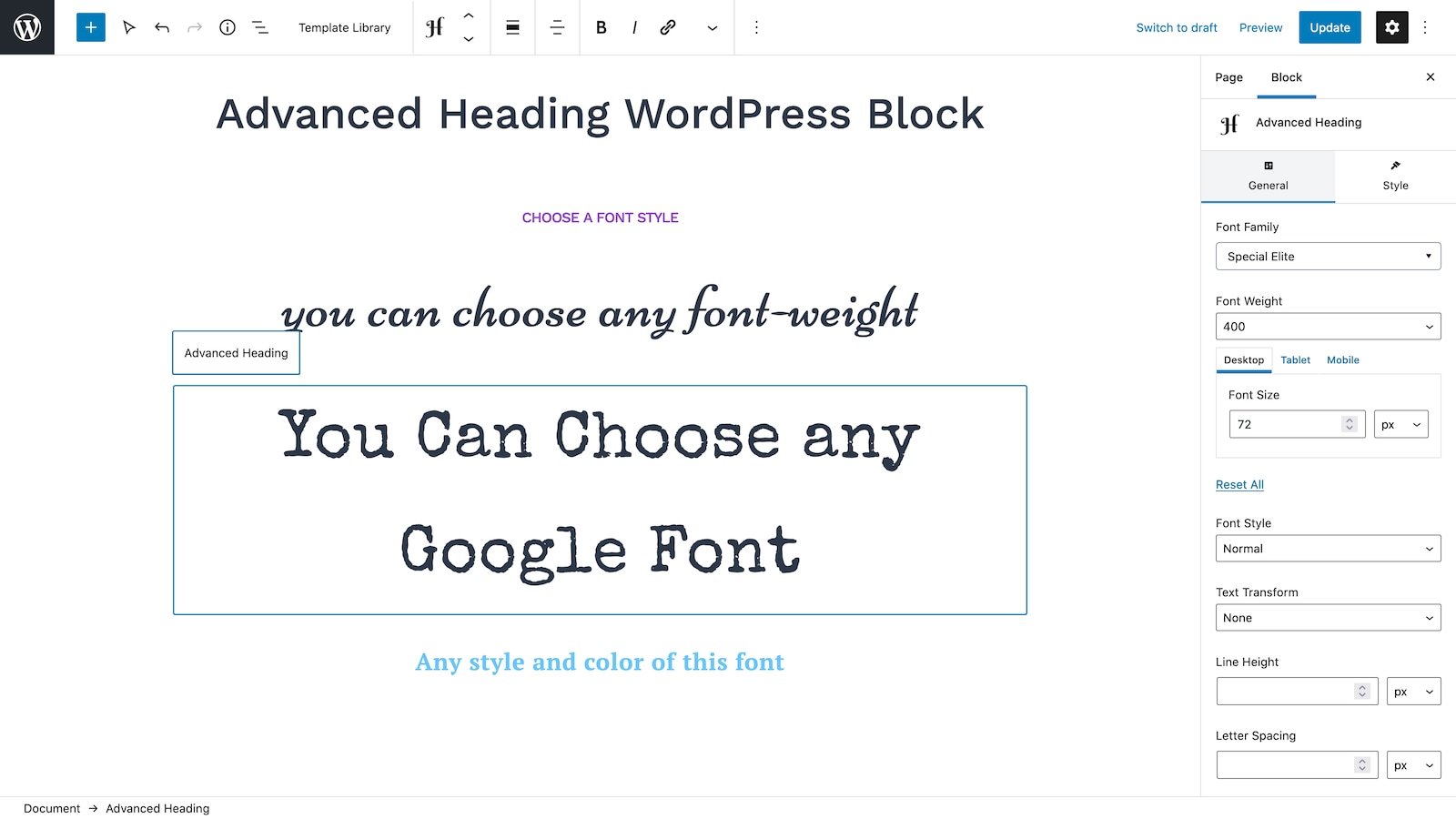 Advanced Heading WordPress Block.