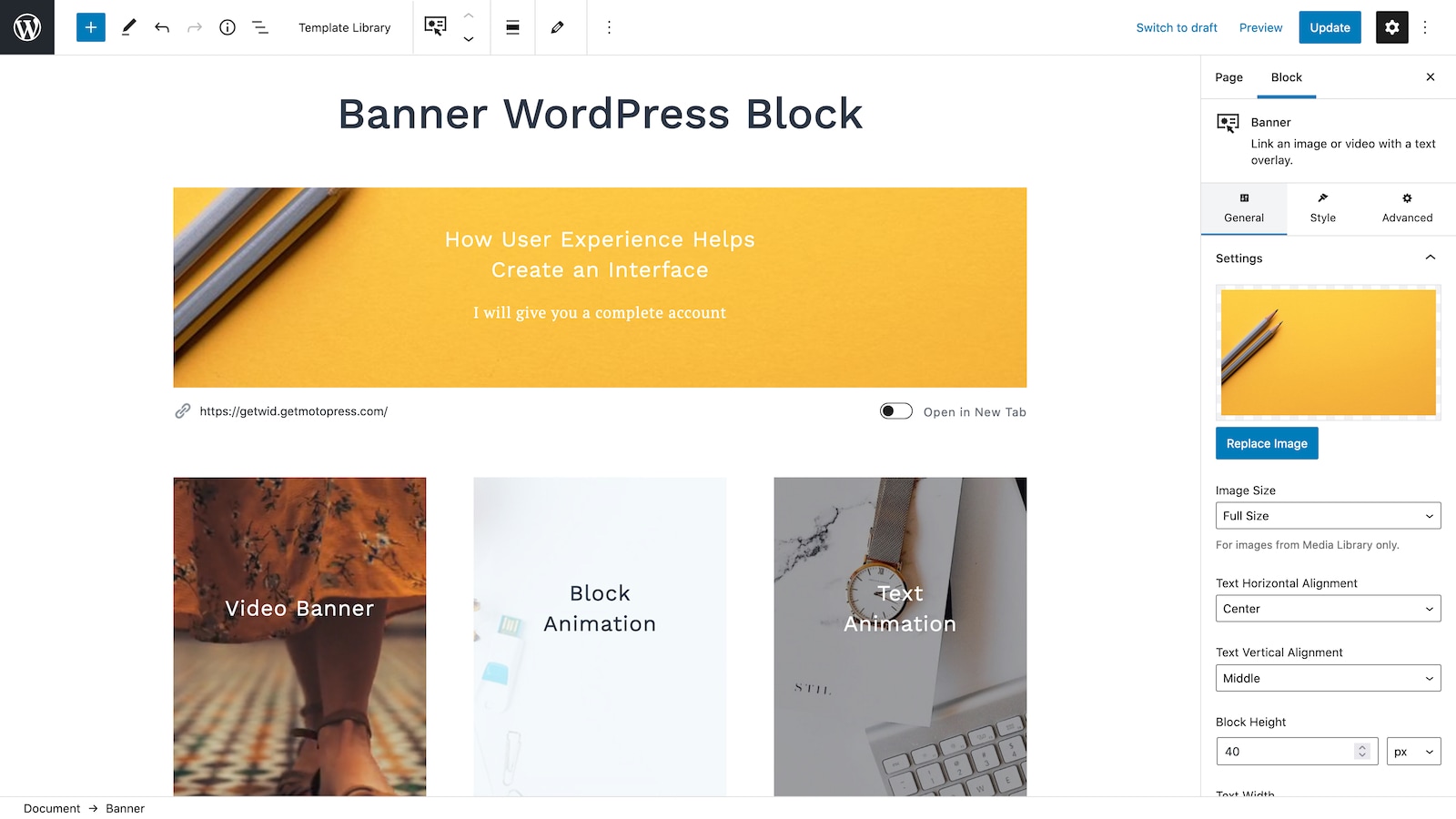 Banner WordPress Block.
