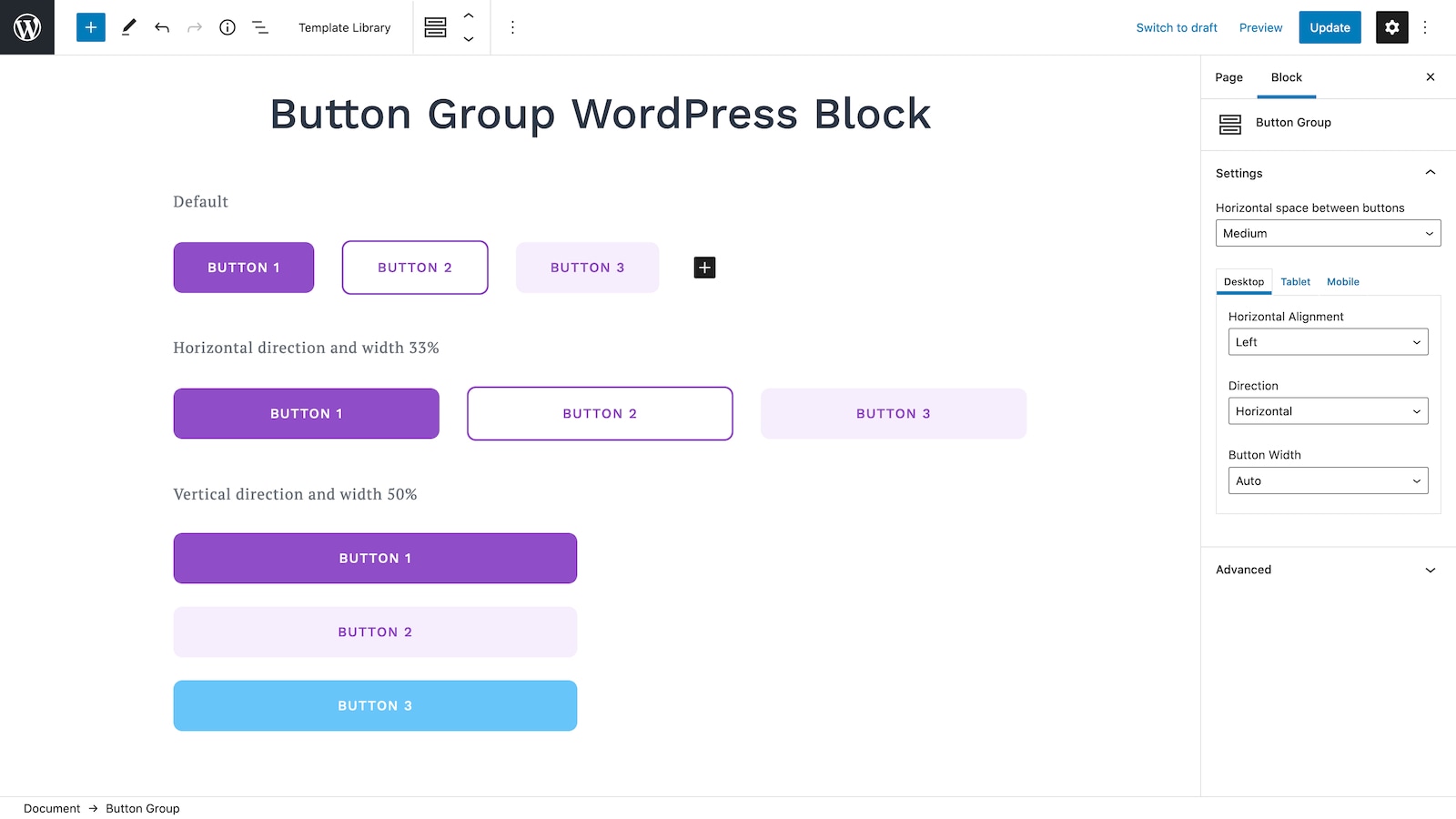 Button Group WordPress Block.