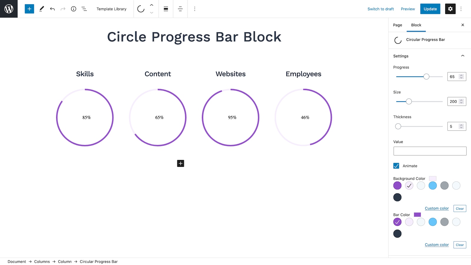 Circular Progress Bar WordPress Block.