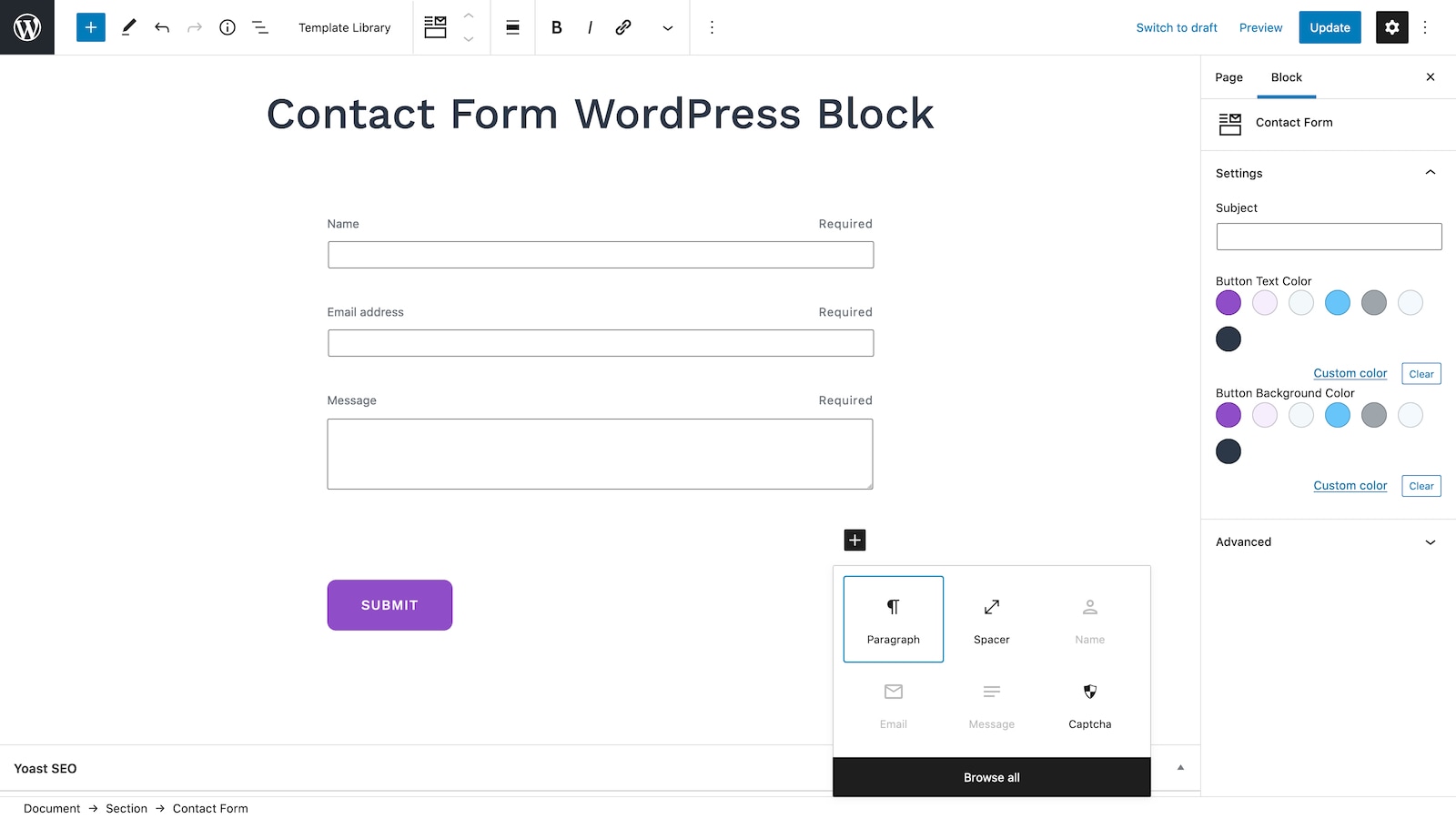 Contact Form WordPress Block.