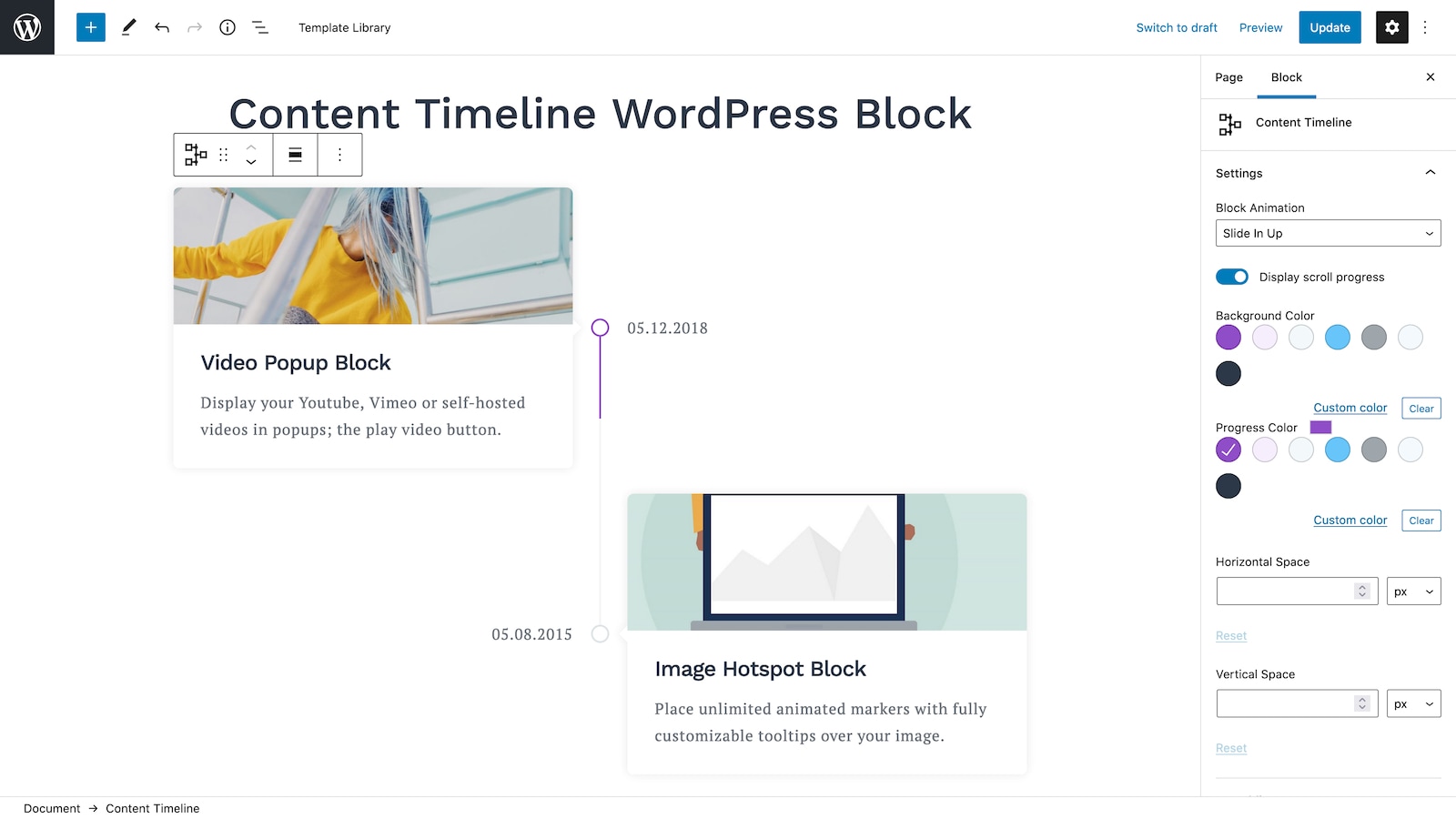 Content Timeline WordPress Block.