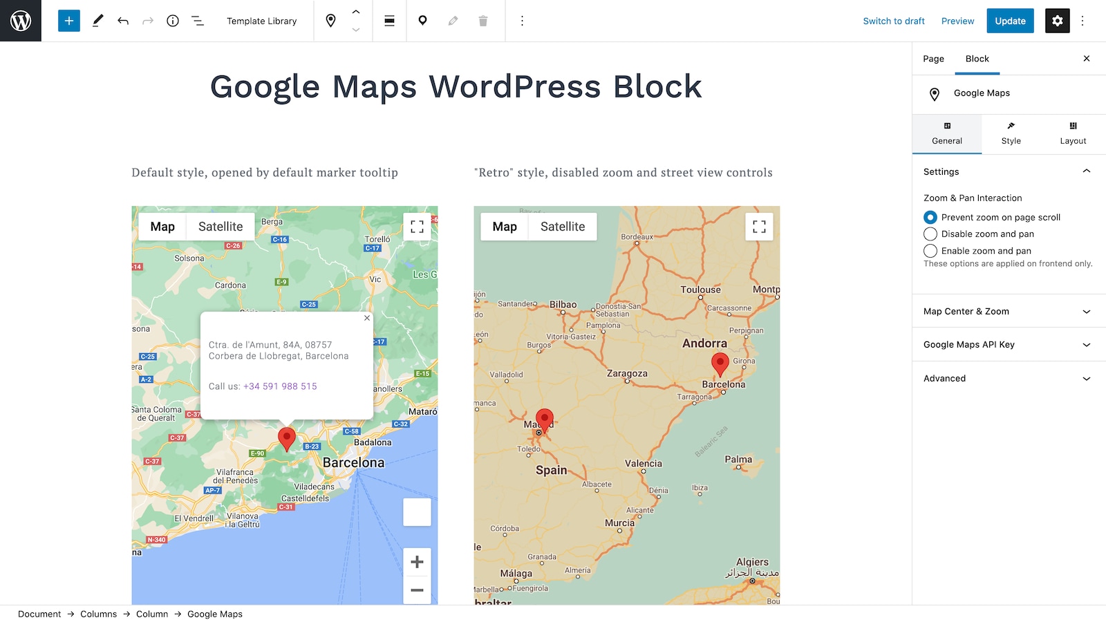Google Maps WordPress Block.
