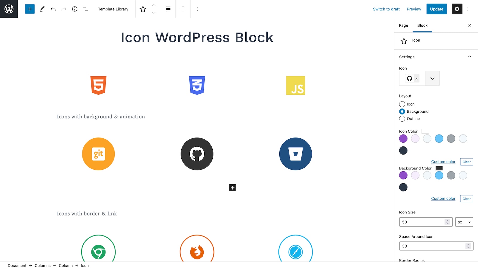 Icon WordPress Block.