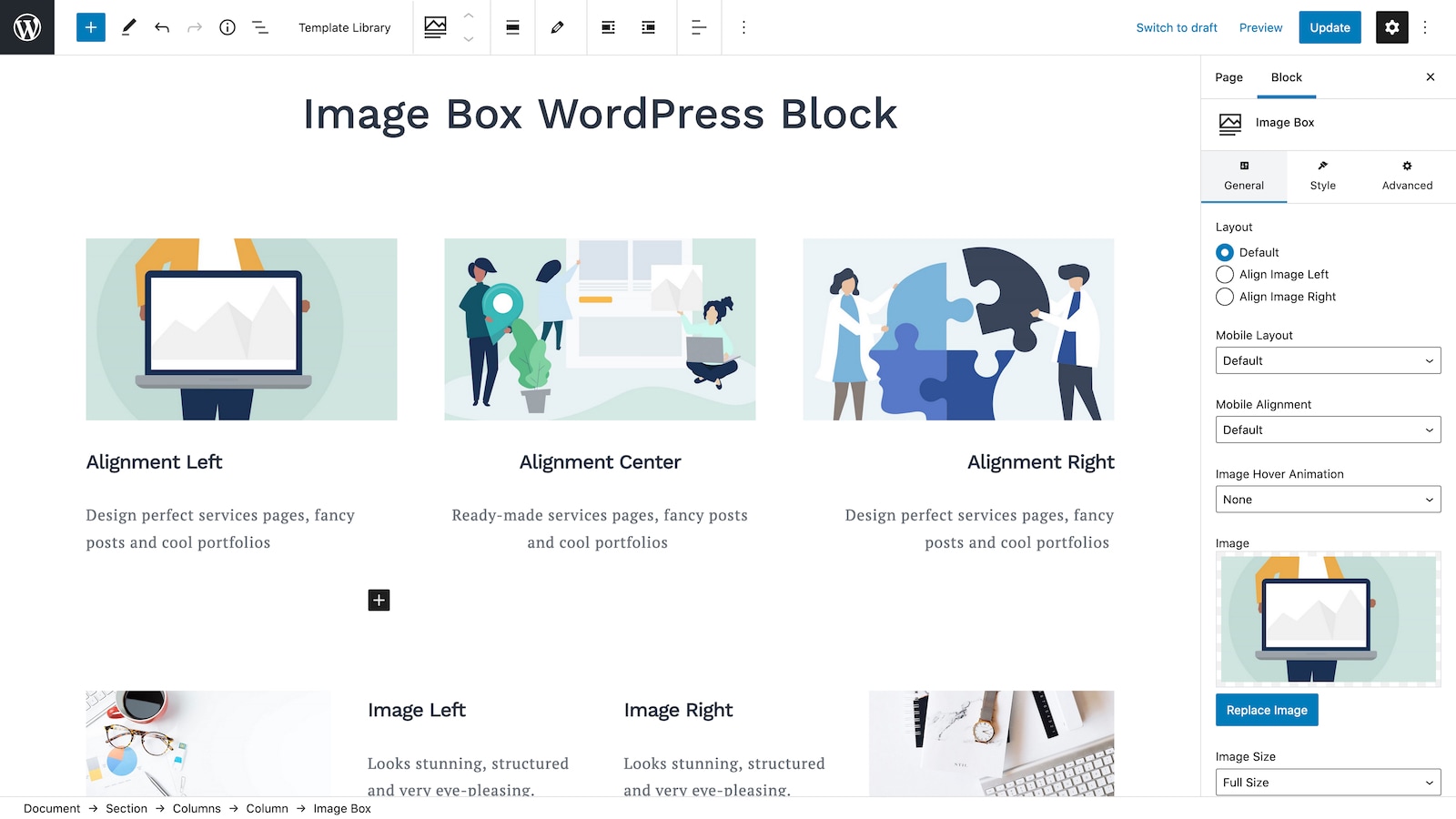 Image Box WordPress Block.