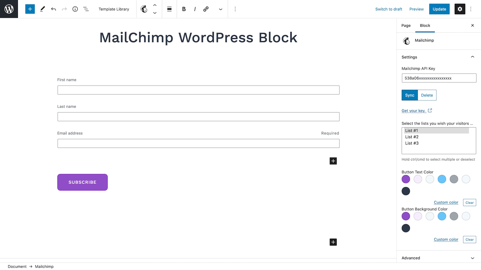 Mailchimp WordPress Block.