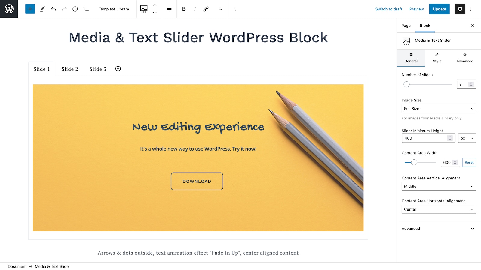 Media & Text Slider WordPress Block.