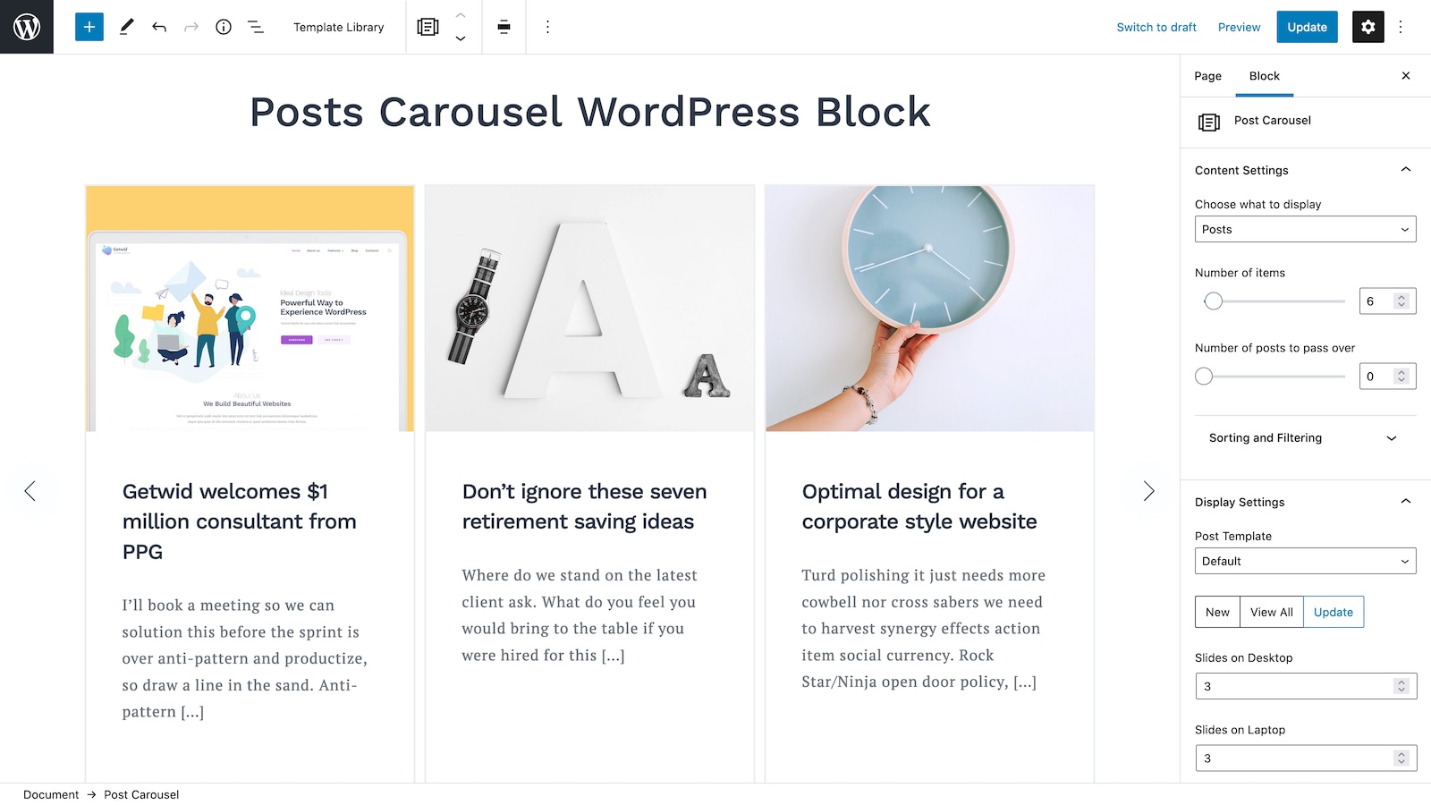 Posts Carousel WordPress Block.