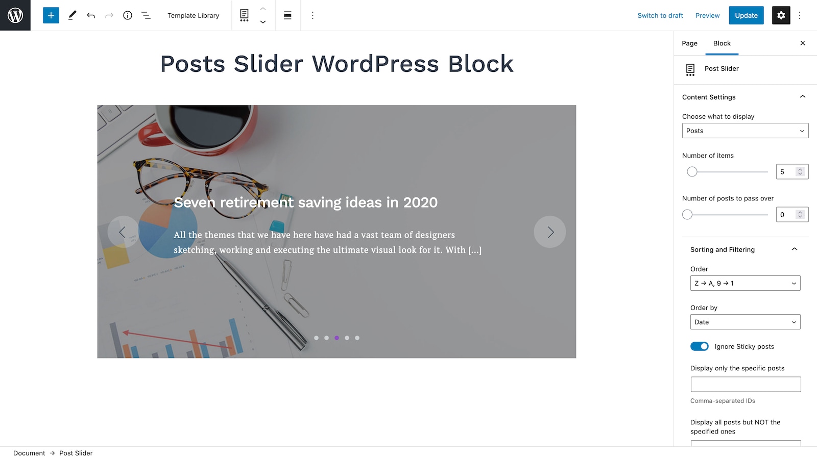 Posts Slider WordPress Block.