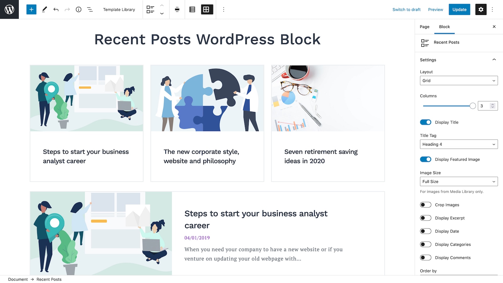 Recent Posts WordPress Block.