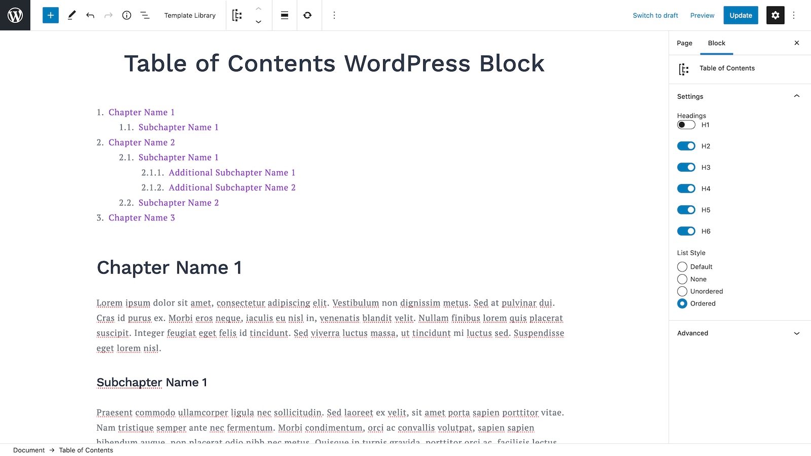 Table of Contents WordPress Block.